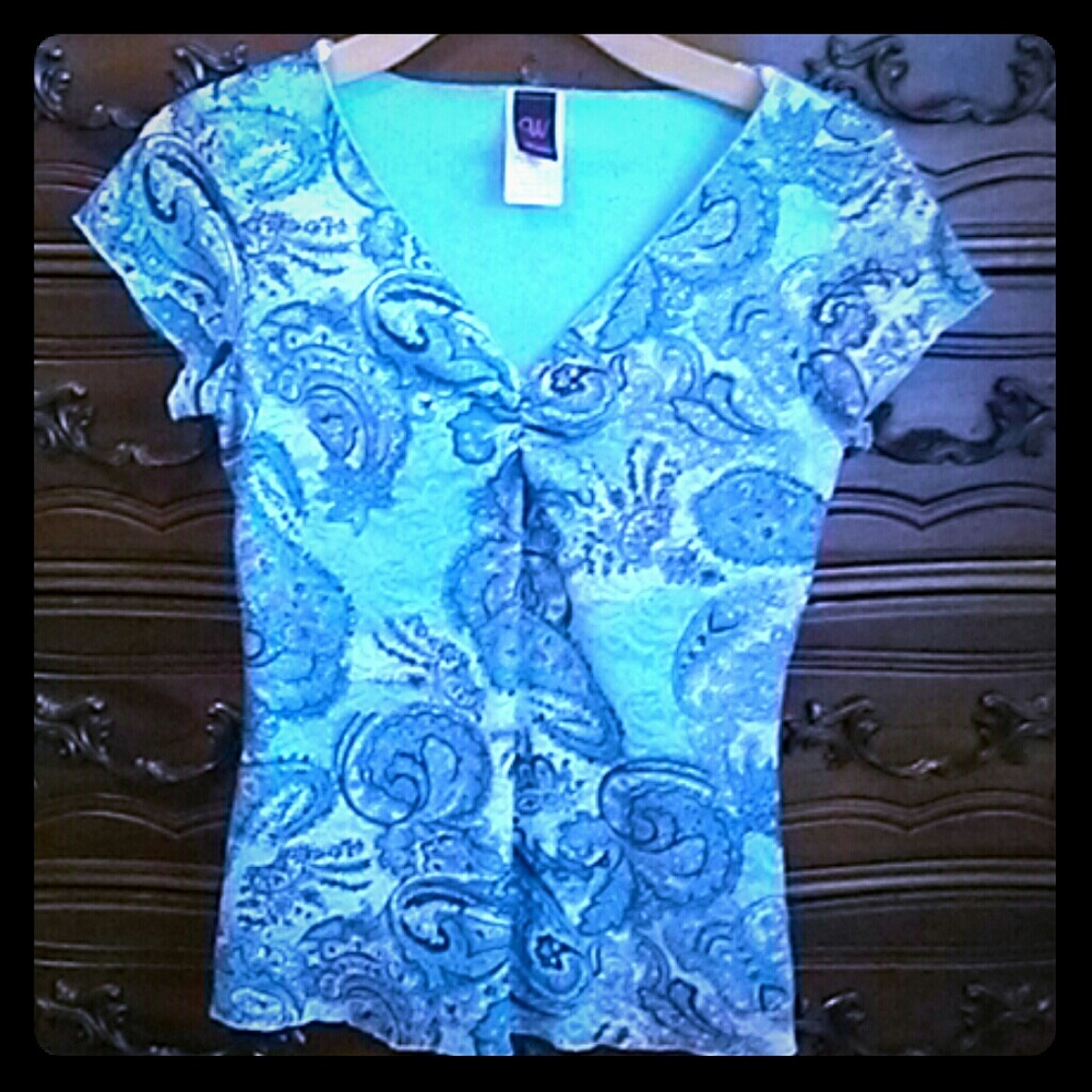 90s Paisley Mesh Lettuce Ruffle Top Tee